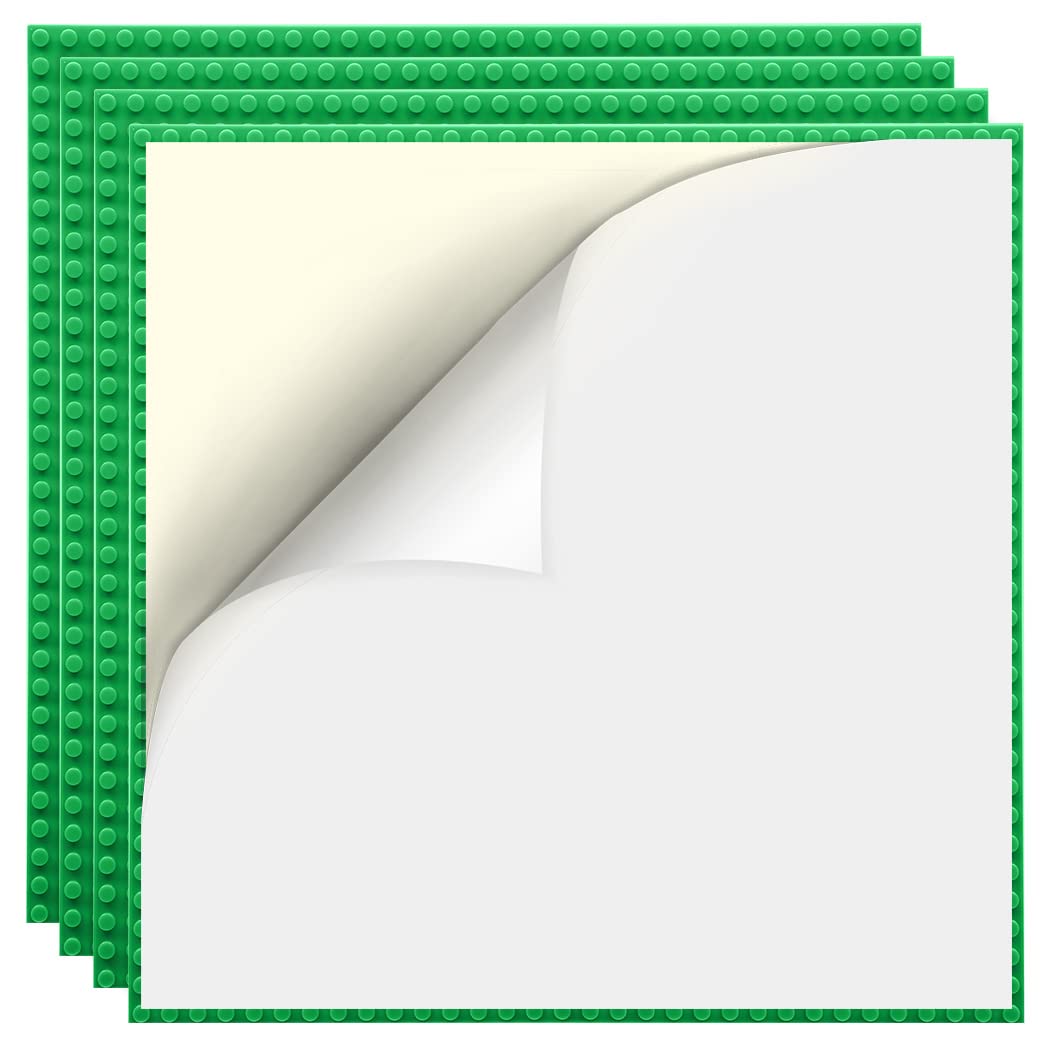 Etarnfly 4 Pack Peel and Stick Baseplates, 25.5 x 25.5 cm Classic Building Board Base Plates 100% Compatible with All Major Brands, Green