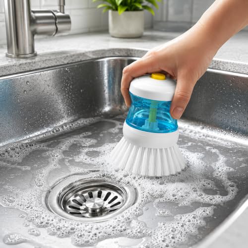 Image of Sink Cleaning Brush with Built-in Liquid Soap Dispenser | Kitchen Sink Brush for Dish Washing, Basin, Washbasin & Bathroom Tiles Cleaning | Multi-Purpose Scrub Brush for Kitchen & Home