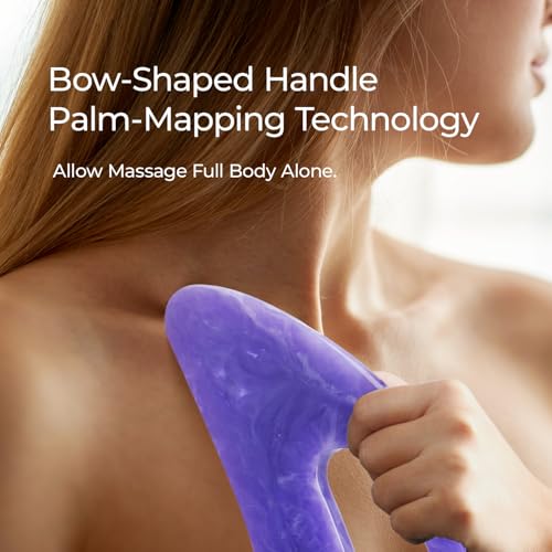Image of Scienlodic Gua Sha Massage Tool with Handle (Resin) Larger Guasha Body Scraping Tool for Back Legs Neck Massage, Lymphatic Drainage, Cellulite Remove - Large Light Purple