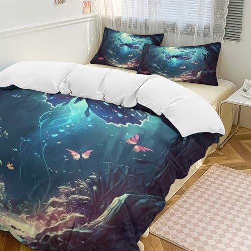 Housse de couette microfibre douce à fermeture éclair lit papillon 3 pièces