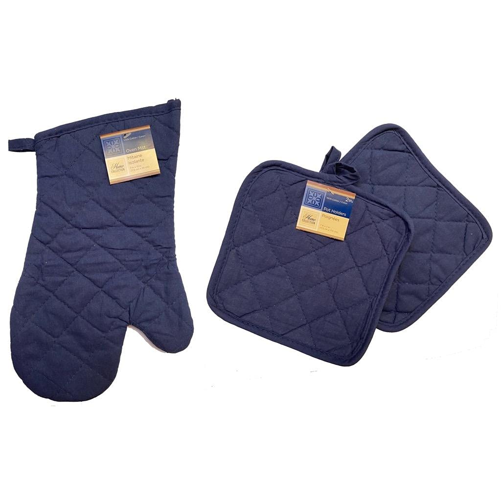 Kitchen Oven Mitt Pot Holder Set Kitchen Linens Oven Mitt Pot Holder Pack (Blue)