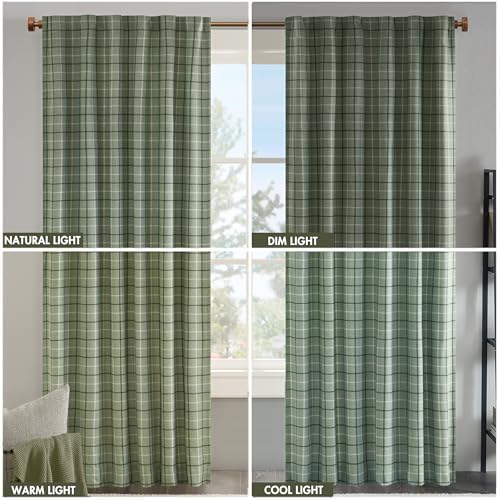 Image of Madison Park Anaheim Cabin Plaid Curtain Window, Thermal Insulated Fleece Lining, Living Room Decor Room Darkening Drape for Bedroom, 1-Single Panel Pack, 50x95, Rod Pocket & Back Tab, Green