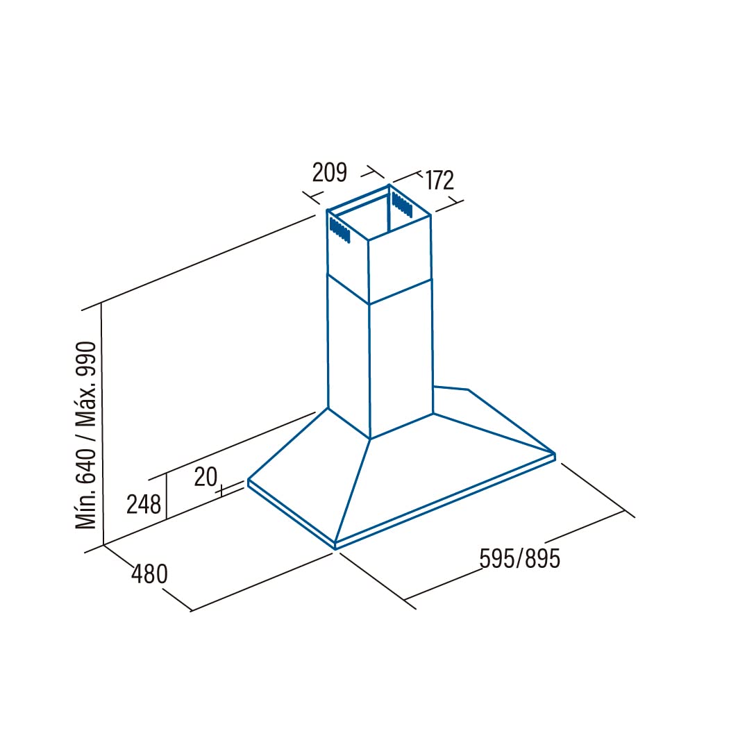 Cata Campana Extractora VZX 9000 X/A Campana de Pared Decorativo 90 cm Capacidad de Extracción de 510m3/h 3 niveles de Potencia Acabado en Acero Inoxidable