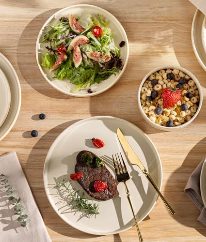 Image of TheTerra Ceramic Dinnerware Sets for 8, 24 Pieces Porcelain Lightweight Plates and Bowls Sets, Scratch Resistant Dish Set, Oven & Microwave & Dishwasher Safe, Matte White