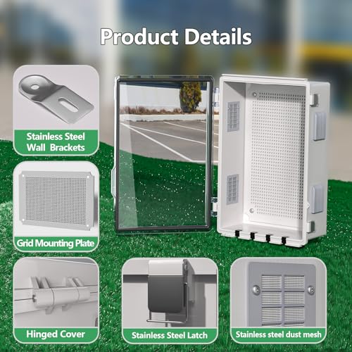 Image of ABS Electrical Junction Box, Ventilated Design, Cable Grommets, IP65 Waterproof Enclosure, Indoor /Outdoor Use with Mounting Panel. (Clear Cover, 15.7 inchx11.8 inchx7.1 inch)