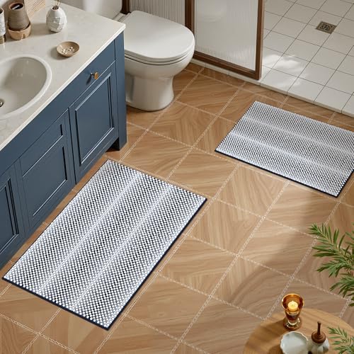 ComiComi Navy Blue Bath Mats Plush Pom-Pom Super Absorbent Bathroom Rug Sets 2 Piece Non Slip Machine Washable Bath Mat for Bathroom Floor Quick Dry 1