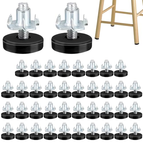 Aohyue 40PCS Patas de Nivelación Ajustables de Rosca M6, Patas de Muebles Niveladores de Muebles Resistentes Patas Regulables en Altura con Tuercas en T para Sofá Armarios Mesas Sillas Camas