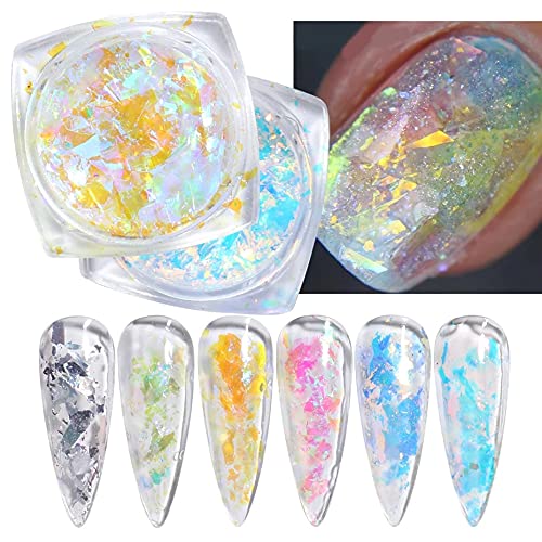 Nail Sequins Holographic Glitters Chunky Iridescent Flakes Colorful Fluorescent Glass Paper Iridescent Flakes Sticker Set Of 5 Jars (Chameleon) #TOP2