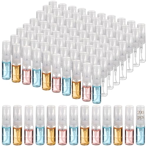 200Pcs Mini Spray Bottles, 3ml Small Perfume Bottles Clear Refillable Travel Perfume Sample Bottles, Travel Size Spray Bottles for Fragrance, Essential Oils, Facial Mist, and More