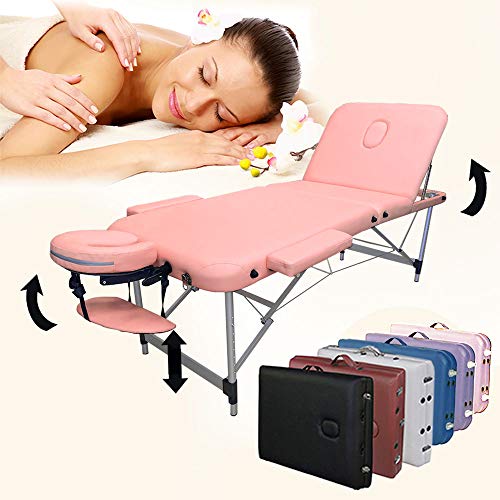 ANGEL USA 3-Section Aluminum 84"L Portable Massage Table Facial SPA Bed Tattoo w/Free Carry Case (Sakura Pink)
