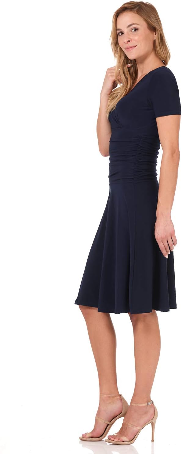 Rekucci Women's Slimming Short Sleeve Fit-N-Flare Crossover Tummy Control Dress - Image 2
