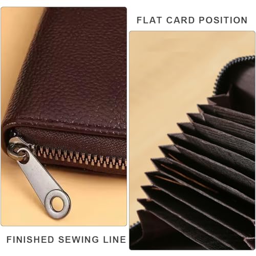 RFID Credit Card Holder Leather Zipper Wallet with 11 Cards Slots Brown Card Case Wallet for Men Women2