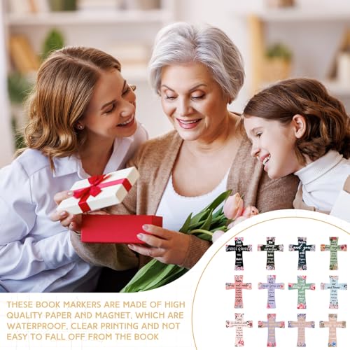 Resurhang 48 Pcs Magnetic Bookmarks Christian Cross Magnetic Page Markers Religious Bible Verses Bookmarks for Mother\'s Day Women Student Student School Church Bible Study Group (Flower)
