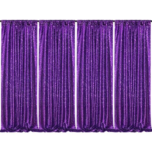 B-COOL Purple Sequin Backdrop Curtains 4 Packs 2ftx8ft Sparkle Backdrop Fabric Glitter Backdrop for Party Ceremony Wedding Birthday Decoration