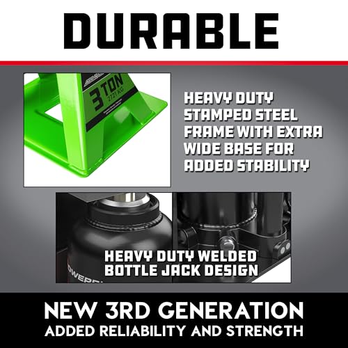 Image of POWERBUILT 3 Ton All-in-One Hydraulic Bottle Jack and Jackstand in One, Compact, Wide Base, 11-21 Inch Range, Eliminates Jackstands, for Trucks, SUVs, RVs, Trailers, ASME, Not for Sedans - 640912