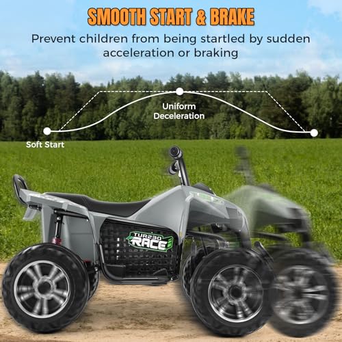 Image of Hikole XL 24V ATV, 4 Wheelers for Kids Ages 6-14, 2 Seater, Gray | Iron Frame, 4X100 Power Motor, 24'' Spacious Seat, Spring Suspension, Music & LED Lights