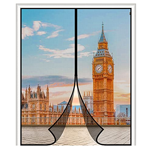 MAGZO Magnetic Door Screen 72'' x 80'', Durable Fiberglass Fits Door Size 72" x 80" Middle Opening Mesh Screen Doors with Magnets Heavy Duty, Perfect French Door Screen, Easy to Come in and Out