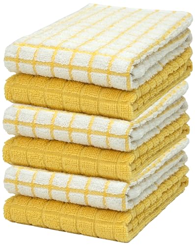 Image of Bumble Kitchen Towels (6 Pack) | 16 inch x 28 inch | 100% Cotton Dish Towels for Kitchen | 380 GSM | Soft, Highly Absorbent & Durable Dish Towels with Hanging Loop | Yellow