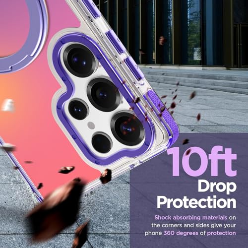Image of Magnetic for Samsung Galaxy S25 Ultra Case with 360 Stand [Compatible with Magsafe] [Fluorescent Design] [1 Screen Protector] Slim Translucent Matte Case for Galaxy S25 Ultra 6.9 inch, Purple