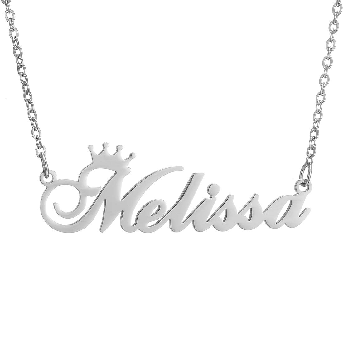 SKQIRCustom Silver Name Necklace Personalized for Women, Customized Chains Name Pendants Necklaces Personalized Name Necklace with Crown for Women Girl Gift Stocking Stuffers
