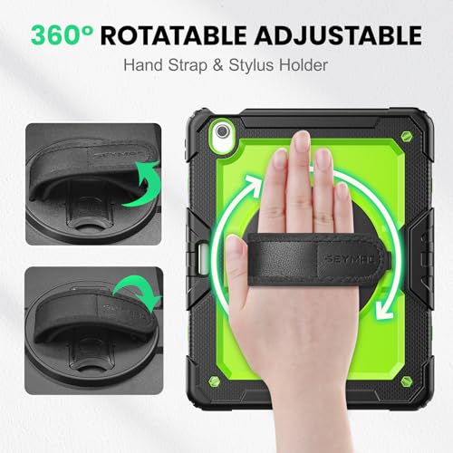 Image of SEYMAC for iPad Air 13 Inch Case M4 / M3 / M2 (2026 /2025 / 2024), Heavy Duty Shockproof Protective Case with Screen Protector, 360 Rotating Stand, Hand /Shoulder Strap and Pen Holder, Green