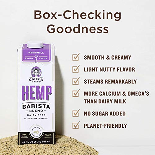 Califia Farms - Hemp Milk, Barista Blend, 32 Oz (Pack Of 6) | Shelf Stable | Non Dairy Milk | Creamer | Vegan | Plant Based | Gluten-Free | Non-Gmo, 32 Fl Oz (Pack of 6) - Thumbnail 3