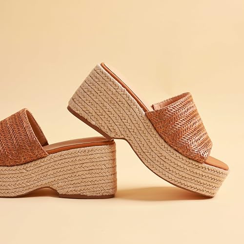 Image of EQAUDES Platform Slip on Espadrille Sandals for Women Summer Wedges Slides -Flatform, Open Toe, Bohemia, Beach, Wedding