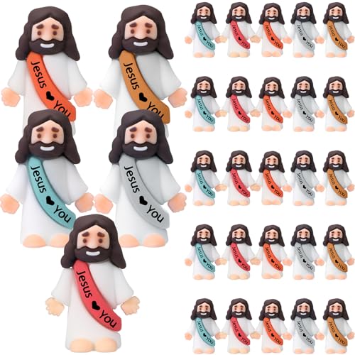 Bememo 25 Pcs Little Jesus Figures Original Design Jesus Love You Mini Rubber Toys to Hide and Seek Christmas Religious Party Favors Sunday School Baptism Gifts(Bohemia Colors)
