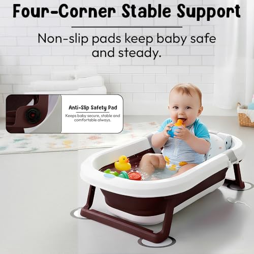 Image of StarAndDaisy Baby Bath Tub for 0 to 5 Years /Bath Tub for Kids 0-3 Years, Tub for Girls & Boys with oldable Legs, Easy to Store -Brown