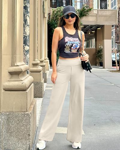 Image of G4Free EverGoing Yoga Pants Women Wide Leg Pants with Pockets High Waist Stretch Dress Casual Sweatpants Petite /Regular /Tall