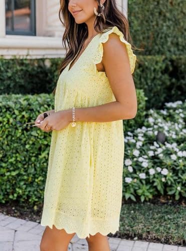Image of Women's Summer Dress with Built in Shorts Sexy Summer V Neck Ruffle Sleeve Lace California Romper Dresses for Women