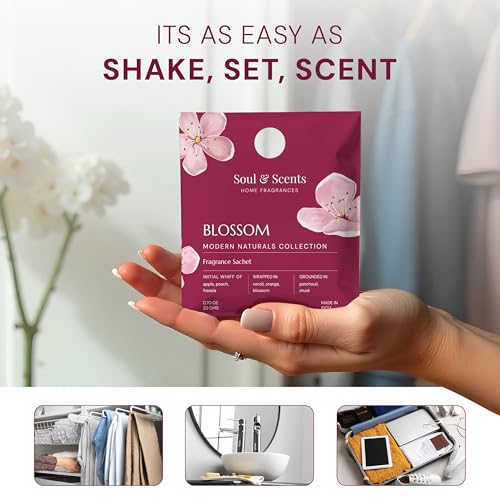 Image of Soul & Scents Blossom Fragrance Sachet | with Fresh, Floral & Fruity Aroma | Long-Lasting Air Freshener for Car, Wardrobe, Kitchen, and Travel Bag | Pack of 3-20gm Each