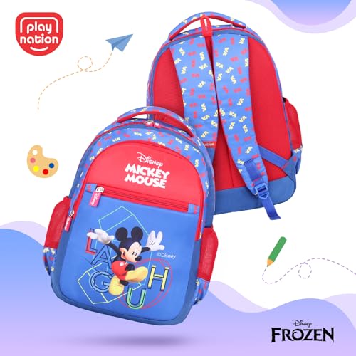 Image of Play Nation Premium Mickey Mouse School Backpack for Kids|Printed School Bags for Boys /Girls|Tuition Bags for Kids|Waterproof Multi-Pocket Shoulder Backpacks|Birthday Gift| 16 Inches-Red & Blue