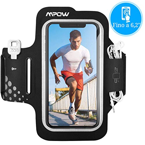 Mpow Fascia da Braccio Portacellulare per Corsa Correre, ?Fino a 6,2''? Sweatproof Porta Cellulare Braccio per iPhone 11 Pro/11/XR/XS/X/8/7, Galaxy S9/S8/S7, con Supporto Chiave e Tasca per Carte