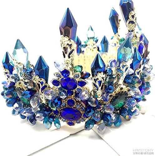 Miniatura 4 de hair jewelry crown tiaras for women Brides Oversize Blue Baroque Royal Tiaras Crown Headpiece Retro Green Rhinestone Tiara Hairbands Wedding Hair