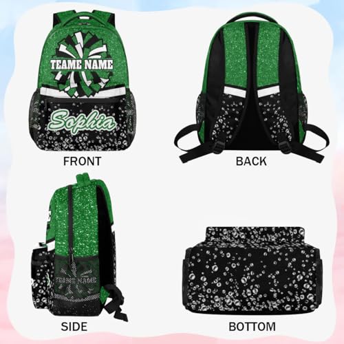 TropicalLife Custom Cheer Backpack for Cheerleader, Personalized Cheer Shoulder Bag with Name, Cheerleading Gifts for Teams, Green Glitter4