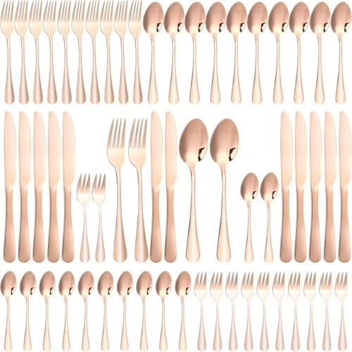 Besteck Set 12 Personen, 60-teiliges Goldenes Besteck, Hochglanzpoliert und Spülmaschinenfest, Elegantes Besteck Gold, mit Messer Gabel Löffel, für...
