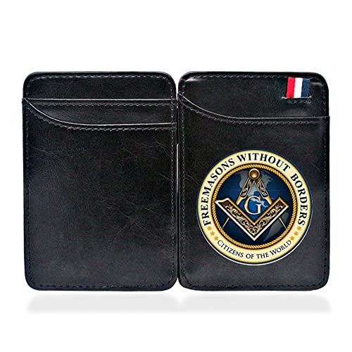 Men's Fashion Slim Pocket Wallets with RFID Blocking, Mini Bifold Wallets Short Leather Money Clips Credit Card Purse, Freemasons Masonic Symbol Cash Holder,Black,Style43