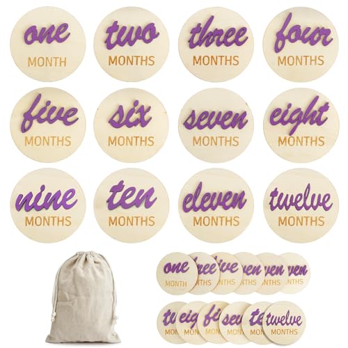Image of LIOUCDB 3D Baby Monthly Milestone Cards Sign, 6 Pack Double Sided Baby Announcement Sign, Newborn Photography Props, 1-12 Months Milestone Wooden Circles for Boy and Girl
