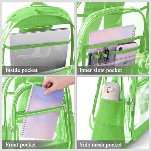 Image of KIMNERPU Clear Backpack, Heavy Duty PVC Transparent Backpack with Reinforced Straps, See Through Multiple Pockets Large Capacity Bookbag for Concert Work Security Travel Festival (Green)
