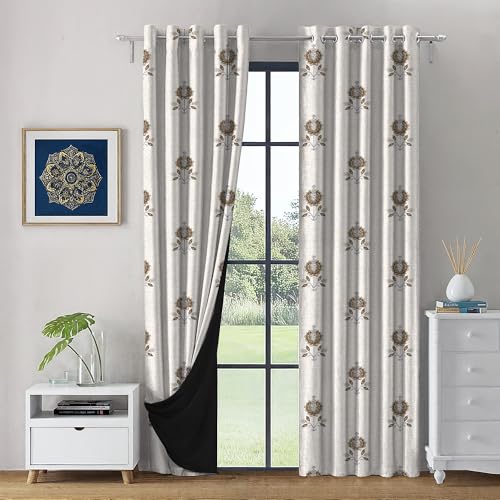 Image of LINENWALAS Printed Blackout Curtains for 7 Feet Door | Set of 2 | Printed Drapes | Thermal Insulated, Room Darkening Panels with Grommet Hanging for Living Room (Brown Motif)