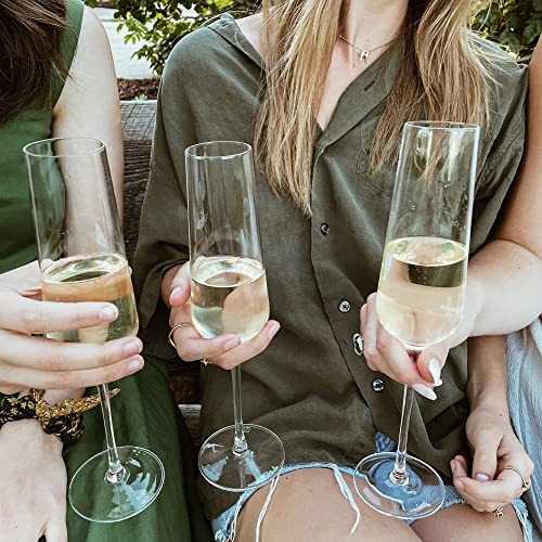 Pure Mora The Emmie Champagne Glasses - Set Of 4, 8 Oz, Modern Hand Blown Crystal Glass Flutes, For Champagne, Mimosa, Sparkling Wine & Prosecco. Bride And Groom Wedding Gift, Fluted Glassware #TOP5