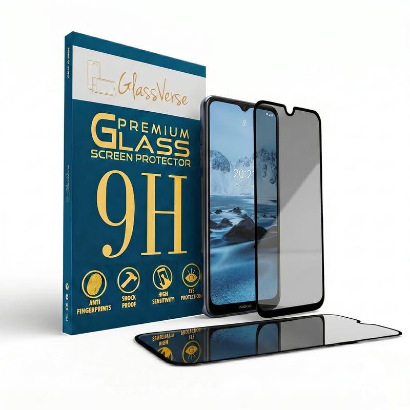 Image of GlassVerse Ultra Privacy Tempered Glass For Nokia C20 (Pack Of 2) with Free Installation Kit. Edge To Edge. (In-Screen FingerPrint Lock will not work with the Privacy Guard) - 6.5 inch