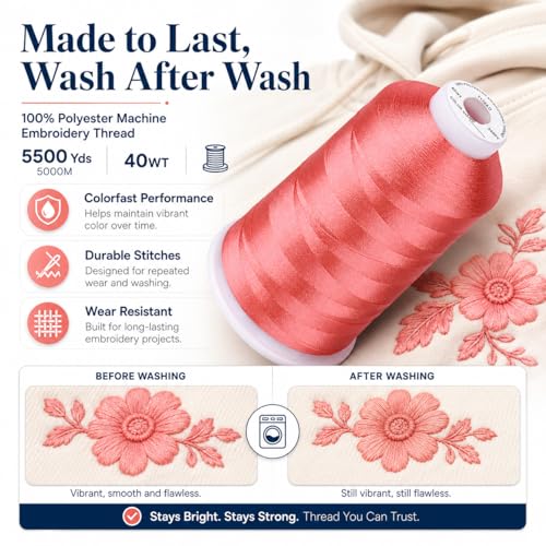Image of Simthread 5500Yds /5000M 40WT Polyester Embroidery Thread Deep Rose 086 | High-yardage 5000M spool offers smooth feeding and stable 40WT polyester thread for home and commercial embroidery machines.