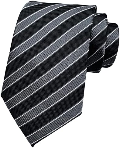 Secdtie Men's Striped Grey Black Jacquard Woven Silk Tie Formal Necktie TW01