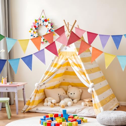 Wimpelkette Outdoor,Kaluofan 3 Stück Wimpelkette Geburtstag Bunte,Girlande Outdoor Regenbogen Deko Kindergeburtstag,Wimpelgirlande für Geburtstag Kinderzimmer Deko, Babyparty Gartenparty,Einschulung