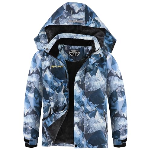 Boys Ski Jackets Waterproof Winter Coat Fleece Windproof Snowboarding Jacket with Detachable Hood (6-7 Glacier Gray)