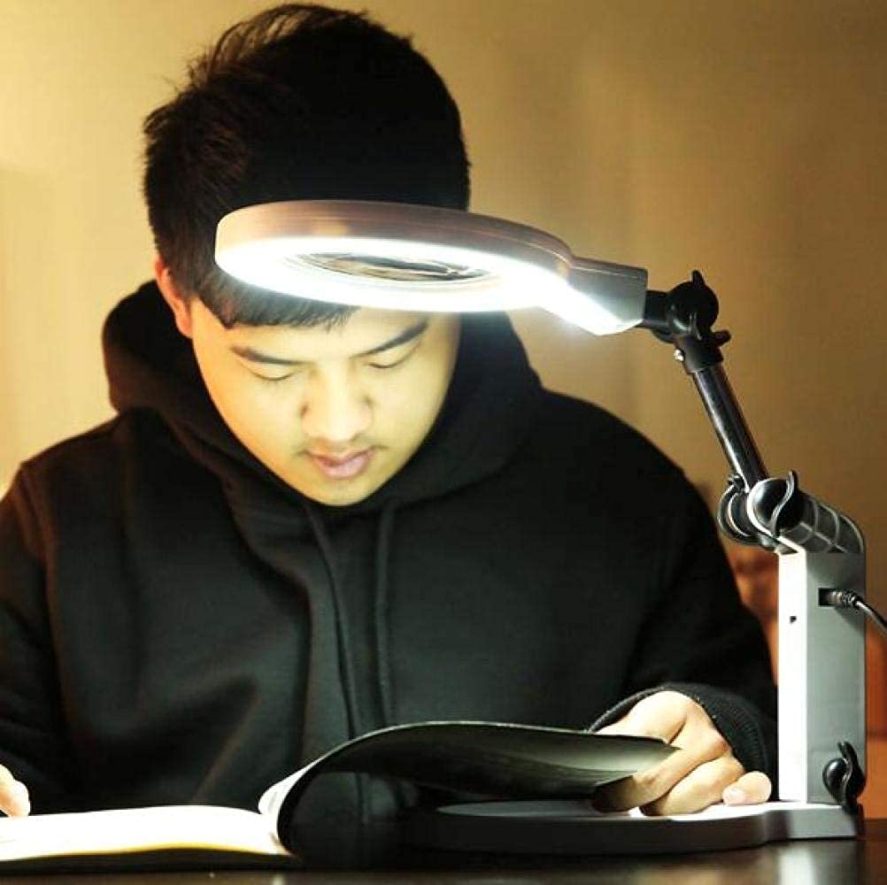 JOZZY Lupa,Lámpara de Escritorio Plegable con 19 LED Regulables y 3 Luces LED de luz Diurna, 2X 5X Mesa Manos Libres - Manualidades Lectura Joyería Soldadura Costura Hobby Inspección Universal