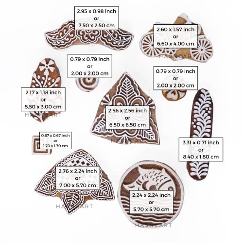Image of Set of 10 | Handmade Blocks Multi Shapes Floral Design baren for Block Printing | Wooden Stamps for Project Designing | Scrapbooking | Project Making | Clay | Pottery Craft | Art