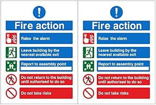 Pack of 2 Raise The Alarm Fire Action Notice Signs 150mm x 200mm - Self Adhesive